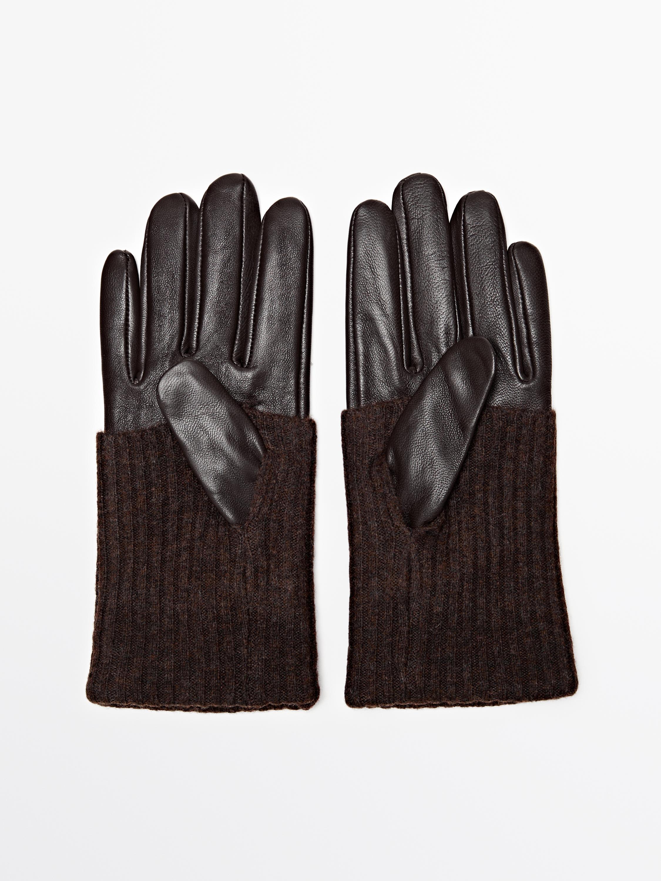 Contrast nappa leather and knit gloves